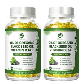 Lukaree Oregano Oil Capsules Organic – 99% Carvacrol, 5-in-1 with Black Seed Oil, Vitamins D3 & E, Black Pepper for Enhanced Absorption – Immune, Respiratory & Digestive*–180 Caps, 2 Pack, Non-GMO