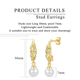 Stud Earrings for Women, Irregular Corrugated Cubic Zirconia Pearl Dangle Earrings│Dainty Studs Earrings Jewellery for Christmas