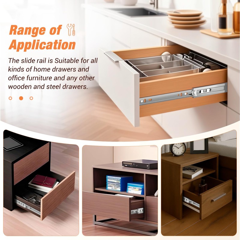 REGUDA Drawer Slides Ball Bearing 3 Folds Full Extension Side