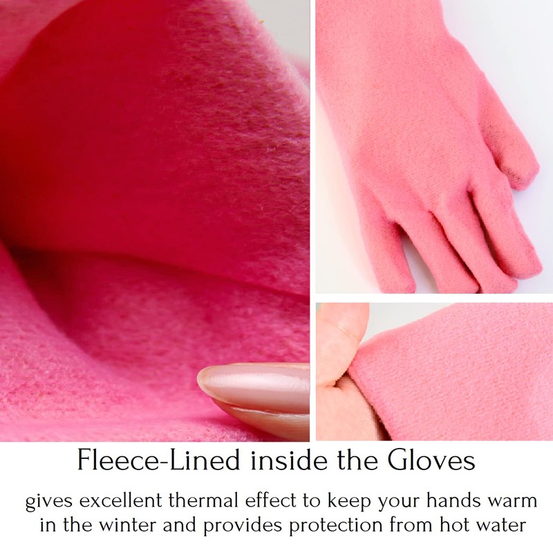 Myungjin Fleece-lined, Long Cuff, Reusable Waterproof Household Dishwashing Non-Slip Cleaning