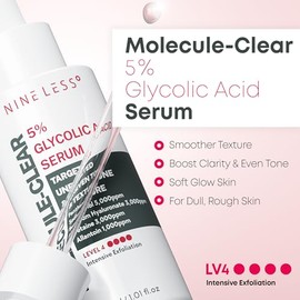 NINELESS-Molecule-Clear 5% Glycolic Acid Serum 30ml | Suero Exfoliante Diario con Ácido Glicólico | Renueva Textura, Minimiza Imperfecciones y Ilumina la Piel | Fórmula Coreana Avanzada para Piel Más Suave y Radiante