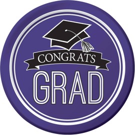 Creative Converting 320075 Graduation School Spirit Purple Dessert Plates, 7",