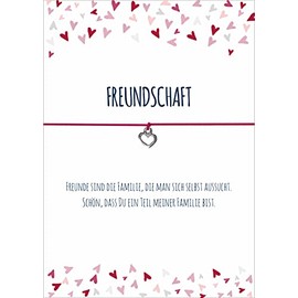 Glücksschmiedin - Friendship Bracelet in Pink with Silver Heart Pendant & Saying Card, Metal