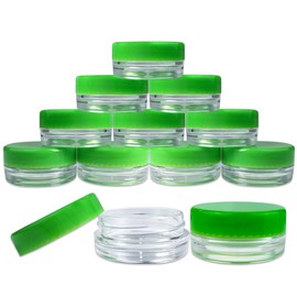 (25 Pieces Jars + Lid) Beauticom 3G/3ML Round Clear Jars with GREEN Screw Cap Lids for Scrubs, Oils, Toner, Salves, Creams, Lotions, Makeup Samples, Lip Balms - BPA Free