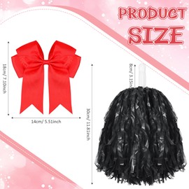 Knitgrip 4 Pcs 10" Cheerleading Pom Poms Large Cheerleader Hair Bow for Girl Set Cheer Pompoms Cheerleading Accessories for Dance Sports Events Party Basketball Football Team(Red and Black)