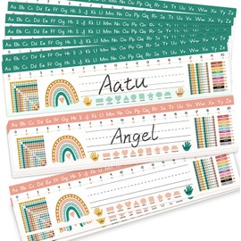EAMAY 30 Boho Rainbow Name Plates for Desk Classroom, Student Name Tags with Number Line, Teacher Must Haves for Classroom Decor Elementary and Kindergarten