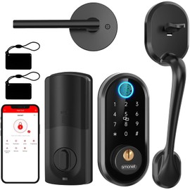 Smart Front Door Lock Set: SMONET Keyless Entry Door Lock Deadbolt with Handle Set Keypad Fingerprint Locks Alexa Electronic Digital Locksets with Bluetooth APP/IC Cards/Auto Lock, Matte Black