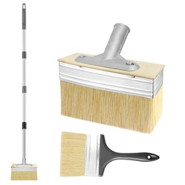 7" Deck Stain Brush with Long Handle, 60" Extension Pole Applicator with 4" Paint Brushes Set, Block Brush Set for Painting Wood, Masonry, Fence, Wall and Furniture, Home Improvement