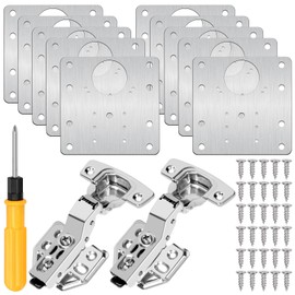 Glarks 85Pcs Cabinet Hinge Repair Plate Set, 10Pcs 3.5"x3" Hinge Fixing Plate with 60Pcs Mounting Screws, 2Pcs Cabinet Hinges with 12Pcs Mounting Screw and 1Pcs Dual Purpose Screwdriver