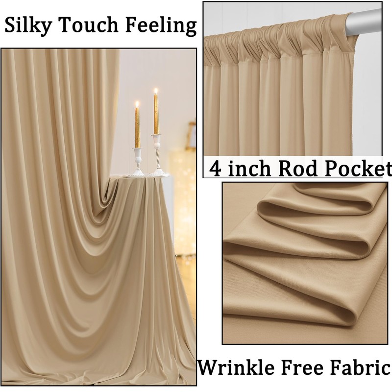 10ft x 8ft Wrinkle Free Beige Backdrop Curtains for Parties,