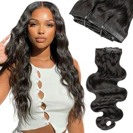 Niawigs Seamless Clip Ins Human Hair Clip In Extensions for Black Women Body Wave Real Human Hair PU Invisible Clip On Hair Extensions 7pcs Set 22 Inche 130 Gram