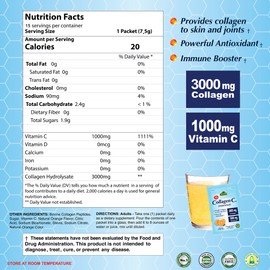 ALFA VITAMINS Collagen C Peptides Hydrolysate Powder Supplement, Vitamin C 1000mg, Gluten Free Hydrolyzed Collagen for Skin, Hair, Nails, Joint & Bone Support, Antioxidant, 30 Sachets per Box, 4 Pack