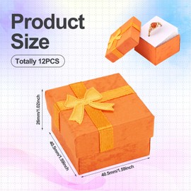 Craftdady 12 Pack Orange Square Ring Boxes 1.59 x 1.59x 1.02 Inch Small Hard Cardboard Paper Jewelry Boxes with Bowknot Jewelry Storage Case for Ring Earring Packaging Bracelet Brooch Jewelry Display