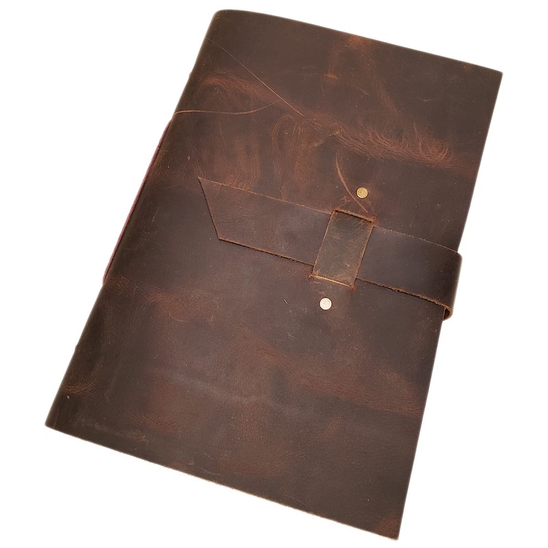 Large Vintage Leather Photo Album with Buckle Closure - Scrapbook