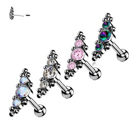 Pierced Owl - 16GA G23 Implant Grade Titanium Threadless Push-in Triple CZ Crystal and Ball Clusters Cartilage Helix Ear Lobe Barbell Stud, Titanium, cubic-zirconia