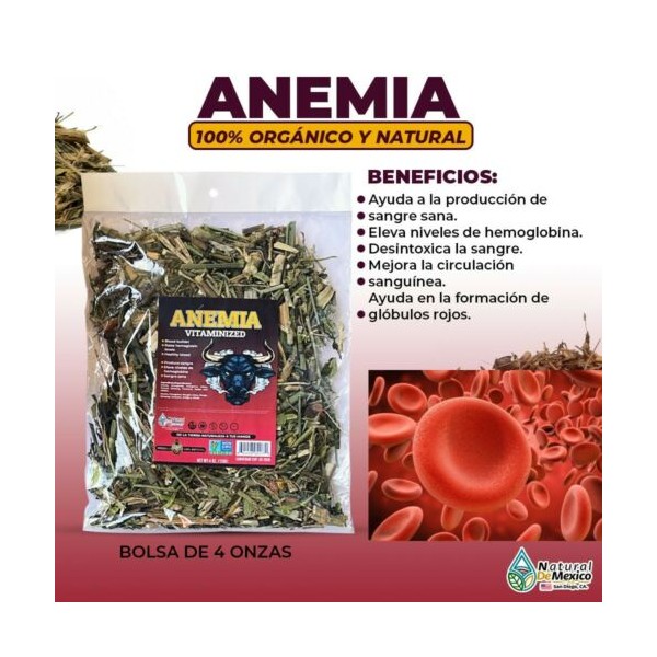 Natural de Mexico USA Anemia Vitaminado Compuesto Herbal 4 oz. 113gr. Globulos Rojos, Sangre Sana