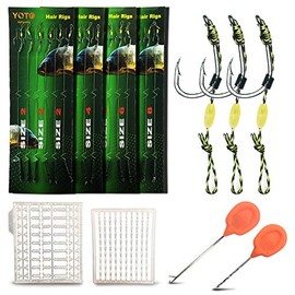 YOTO Carp Fishing Hair Rigs - 24Pcs High Carbon Steel Curved Barbed Carp Hook Swivel Boilies Fishing Rigs with Braided Thread Line Rolling Carp Fishing Accessories, Size 2 4 6 8