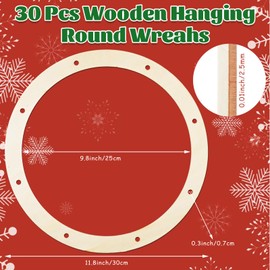 CYEAH 30 Pcs 12 Inch Wooden Wreath Frames for Crafts, Unfinished Wood Wreath Rings with Hanging Holes, Round Floral Hoop Forms for DIY Christmas, Wedding and Home Decor