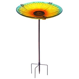 meetjoyancy Bird Bath, Sunflower Bird Bath for Outside, Glass Bird Baths Bowl Detachable, Bird Feeders Bowl with Metal Stake, Standing Birdbath for Outdoors Garden-Sunflower Yellow