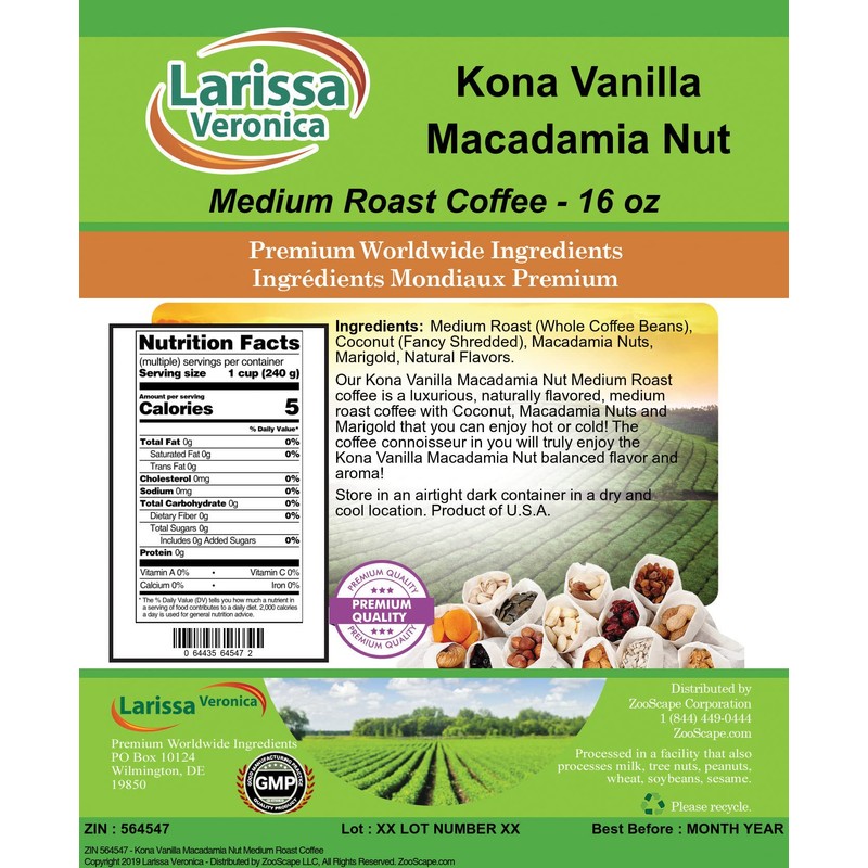 Kona Vanilla Macadamia Nut Medium Roast Coffee (Gourmet, Naturally Flavored,