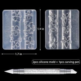 Fcozpjk Silicone Nail Art Molds, 2PCS 3D Flowers Nail Charm Molds with Carving Pen Clear Modeling Templates Hibiscus Flowers Cherry Blossom Design Mold for Resin Epoxy Professional Supplies