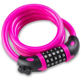 Opaza Bicycle Lock with 5 Digit Code, 1.2 m Long, Combination Lock Wheel with Cable, Very Light, Safety Wheel Lock for Bicycle and Mountain Bike with Bracket (Pink)