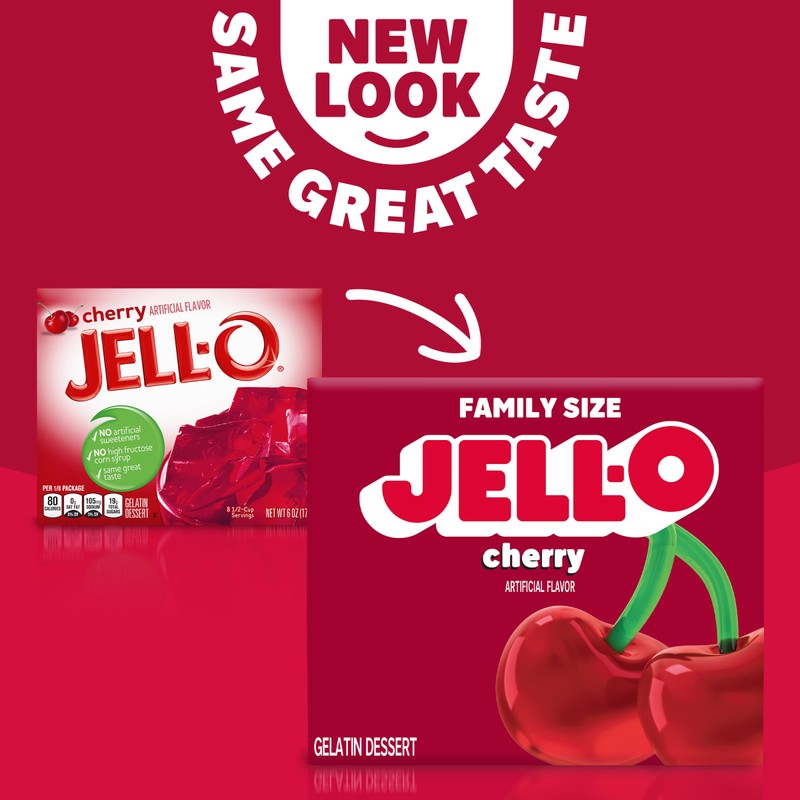 Jell-O Cherry Gelatin Dessert Mix, Family Size, 6 oz Box