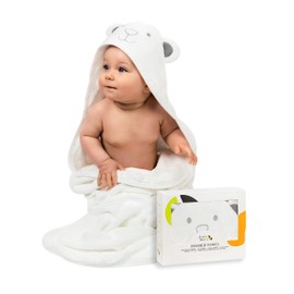Organic Bamboo Baby Hooded Towel - Premium Ultra Soft, Highly Absorbent & Hypoallergenic Bath Towels for Newborns, Infants and Toddlers - Perfect Baby Gift with Washcloth & Laundry Bag (Grey Bear)