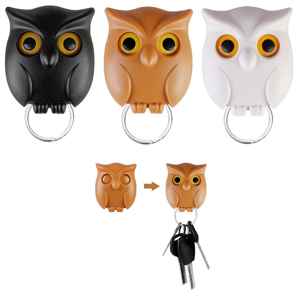 Pack of 3 Owl Key Holder, Night Owl Key Holder Key Holder for Wall, Automatic Open Close Eyes Owl Key Holder for Home, Owl Key Holder for Hanging Keys at Home, Office