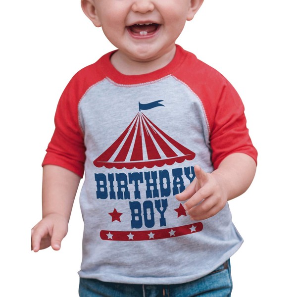 7 ate 9 Apparel Boy's Birthday Circus Red Raglan