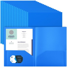 Gueevin 50 Pcs Plastic Folders with Pockets, Two Pocket Folder Fit Letter Size, Heavy Duty School Business Card Holder for Home Office School Bussiness, 11.61 x 9.45 Inches (Blue)
