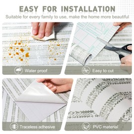 Modern Peel and Stick Wallpaper 17.3"x200" Boho Contact Paper Grey Green Striped Wall Paper Self-Adhesive Vinly Waterproof for Bedroom Bathroom Wall Covering Cabinets Decor