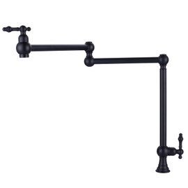 WOWOW Pot Filler Faucet Deck Mount Stove Faucet, Solid Brass Pot Filler Matte Black Kitchen Folding Faucet with Stretchable Double Joint Swing Arm (Victorian Style, Matte Black)