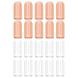20 Stück Fingerschutz Silikon, 1.7 * 4.5cm Finger Kuppenschutz Gel Fingerlinge Atmungsaktive Fingerkappen für Handekzem Bei Blasen Fingerknacken (Beige, Weiß）