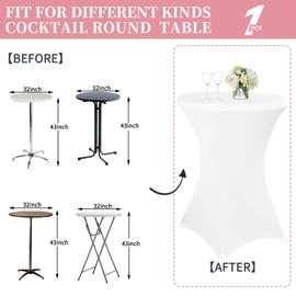 White Bar Table Covers Bar Tables, Stretch Tablecloth with Foot Pockets for Diameter 80-85 cm Bar Tables and Bistro Tables, Bar Table Cover for Wedding Birthday Party Banquet (80 cm, White)