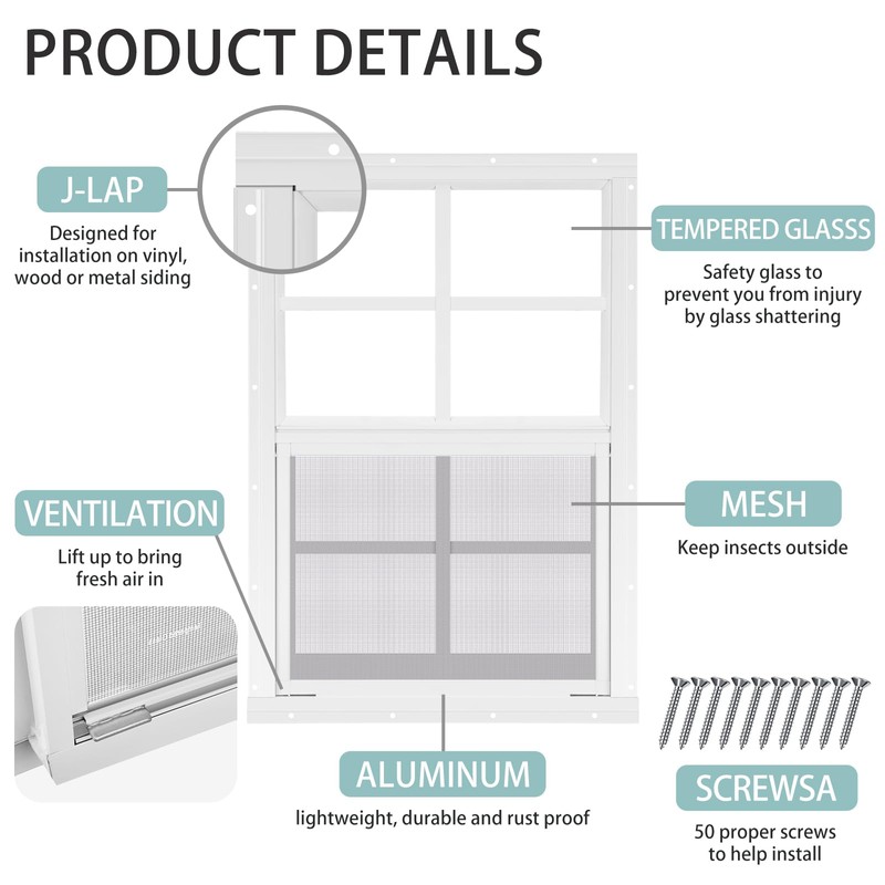 Tandefio 2 Pack 14''x21'' White Shed Window, Sliding Windows with