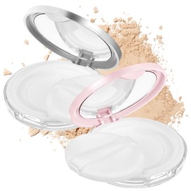 Nogeqi 2 Pcs Loose Powder Container with Puff Refillable Plastic Empty Travel Compact with Mirror Portable Empty Makeup Powder Container Loose Compact Case (Pink Silver)