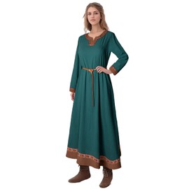 Teyujosem Women's Medieval Viking Dress Renaissance Peasant Linen Underdress(Z3784GN,L)