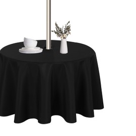 LUSHVIDA Outdoor and Indoor Tablecloth - Washable Waterproof Wrinkle Free Table Cloth with Zipper and Umbrella Hole for Spring/ Summer/ Party/ Picnic/ BBQS/ Patio (Round 60 inch, Black)