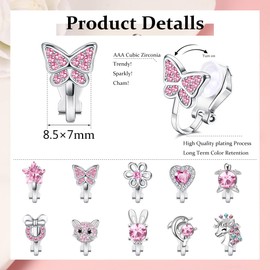 Finrezio Cute Clip on Earrings for Girls Women Hypoallergenic Heart Butterfly Flower Clip-on Earring for Non Pierced Multicolored Clips Earrings Sets Purple