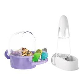 Set de dispensador de agua y comedero para pájaros sin derrames, hidratación automática, accesorios para jaulas de pájaros para cacatúas, loros, agapornis, canarios, pinzones, periquitos y o