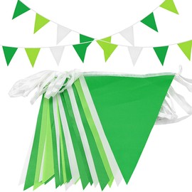 Topeedy 20M Green and White Bunting Banner Party Decoration,52pcs Reusable Green Pennant for Birthday Wedding Party Baby Shower Home or Garden Triangle Flags