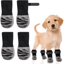 Breathable Dog Paw Protector Socks - 4Pcs Anti-Slip Soft Fabric Claw Grip Socks for Dogs, Double Sided Paw Protectors, L Size