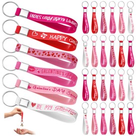 Kigeli 30 Pcs Galentine's Day Keychains Gifts Bulk Pink Heart Silicone Keychains Rubber Bracelet Wristlet Cute Valentine's Day Gifts for Women Girls Friends Galentines Party Favors Supplies