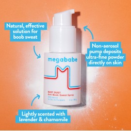 Megababe Sweat Absorbing Body Powder - Bust Dust, with Applicator Pump, Talc-Free, All Natural, 3 oz
