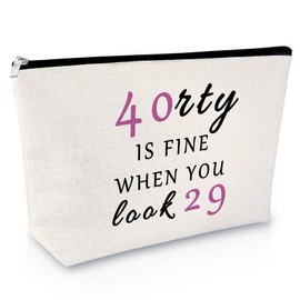 Sfodiary 40th Birthday Gifts for Women Makeup Bag 40 Year Old Birthday Gifts Best Friend Gift Cosmetic Bag Wife Gift Ideas for 40th Anniversary Mom Travel Cosmetic Pouch Christmas Gift