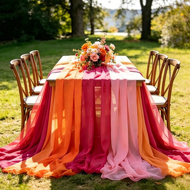 Whaline 3Pcs Chiffon Table Runner 10 Ft Sheer Table Cover