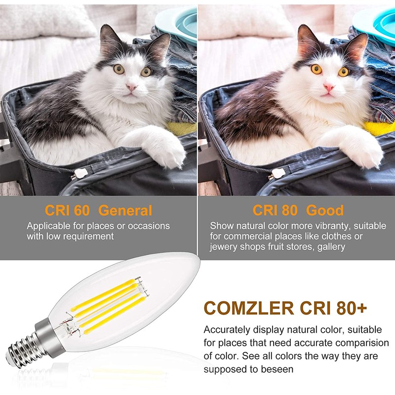 E12 LED Candelabra Bulb Dimmable,Comzler Chandelier Light Bulb 2700K Warm