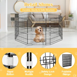 ZephyPaws Dog Playpen, Foldable Metal Exercise Pen Puppy Playpen with 8 Panels 30 inch Indoor Outdoor Dog Fence Pen with Door for Small Medium Animals