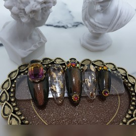 Gold Leaf Aurora Nail Tips - Short Round / 금박오로라 네일팁 - 숏라운드